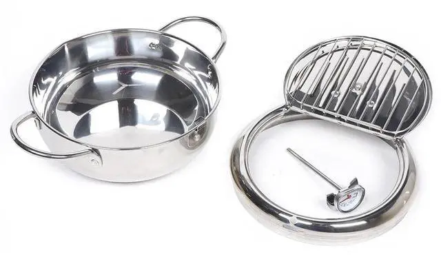 Alt view image 5 of 7 - Japanese Deep Frying Pot Tempura Fryer Pan Temperature Control Stainless Steel
