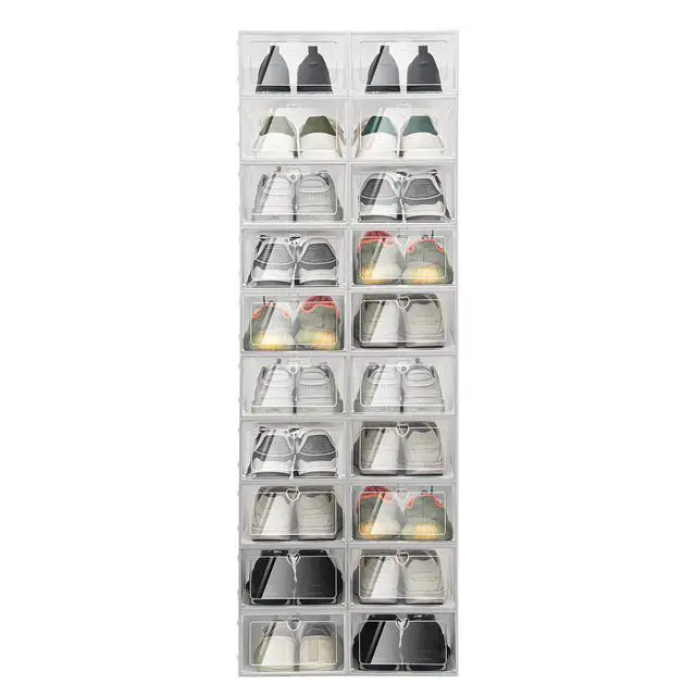 Alt view image 5 of 7 - 20pcs Stackable Shoe Storage Box Durable Plastic Sneaker Display Case Organizer