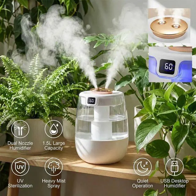 Alt view image 3 of 7 - Humidifiers for Bedroom 1.5L Cool Mist Ultrasonic Air Humidifier with Top Fill
