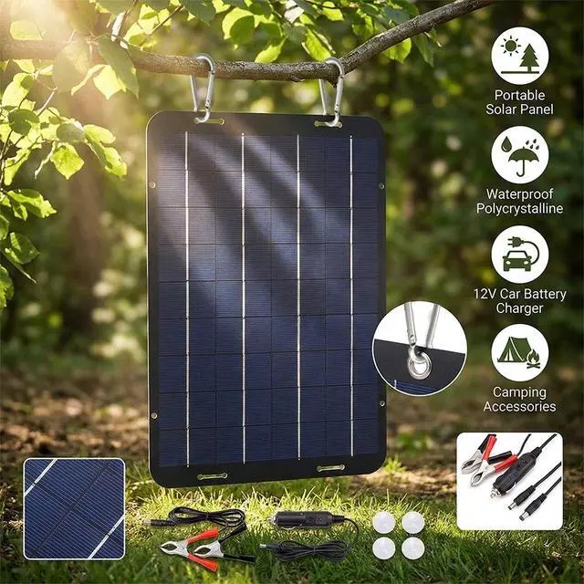 Alt view image 6 of 7 - 30W Portable Mono Solar Panel Trickle Charger Kit Car Battery Maintainer Van