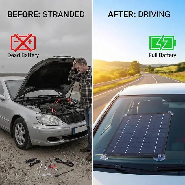 Alt view image 4 of 7 - 30W Portable Mono Solar Panel Trickle Charger Kit Car Battery Maintainer Van