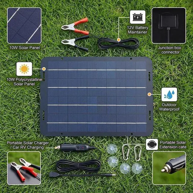 Alt view image 3 of 7 - 30W Portable Mono Solar Panel Trickle Charger Kit Car Battery Maintainer Van