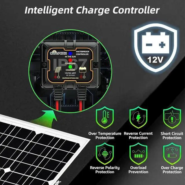 Alt view image 2 of 7 - 30W Solar Panel Kit 16V Solar Battery Trickle Charger Maintainer for Boat Car RV
