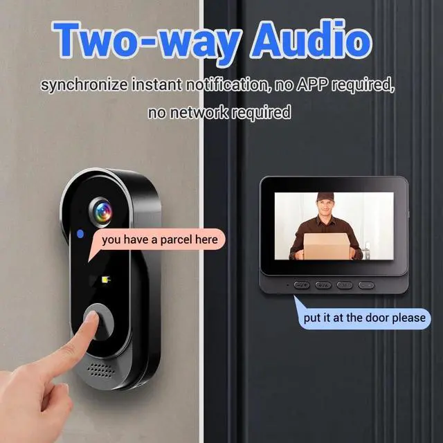 Alt view image 3 of 7 - 2.4G Wireless Video Doorbell Intercom System 1080P HD Camera w/ 4.3" IPS Screen