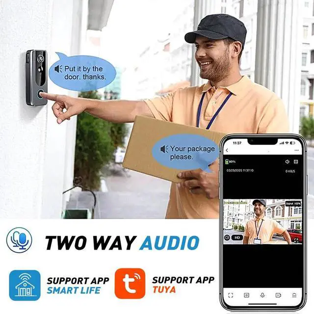 Alt view image 7 of 7 - Timbre con camara de seguridad y teléfono inalámbrico para la puerta la casa USA