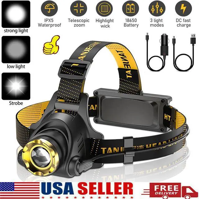 Alt view image 2 of 7 - 990000LM LED Headlamp Rechargeable Headlight Zoomable Head Torch Lamp Flashlight