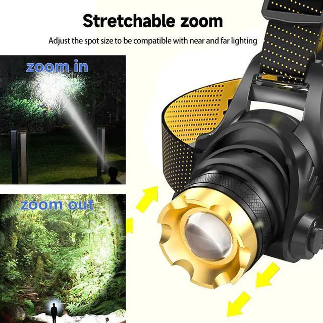 Alt view image 4 of 7 - 990000LM LED Headlamp Rechargeable Headlight Zoomable Head Torch Lamp Flashlight