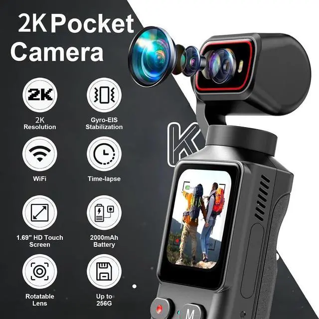 Alt view image 2 of 7 - 4K Handheld Vlogging Camera Wifi Pocket Action Camera Anti-Shake Video Camcorder