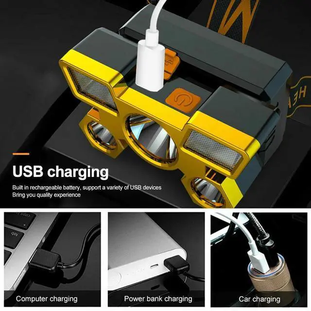 Alt view image 6 of 7 - LED Lampara De Cabeza Recargable Luz De La Cabeza Linterna Para Pescar Camping