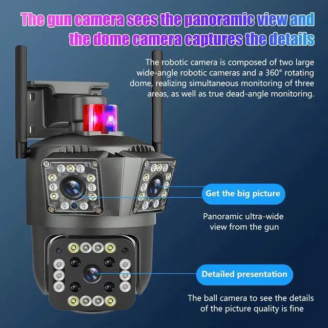 Alt view image 7 of 7 - Dual Lens Security Camera Wireless 4K HD WiFi IP PTZ Home Outdoor CCTV IR Cam US