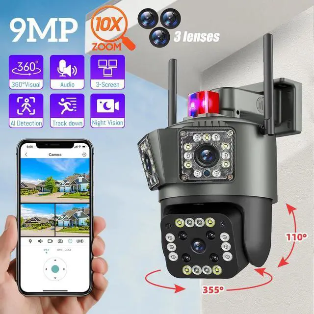 Alt view image 3 of 7 - Dual Lens Security Camera Wireless 4K HD WiFi IP PTZ Home Outdoor CCTV IR Cam US