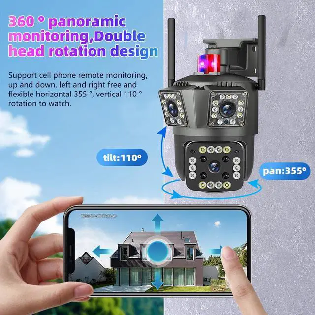 Alt view image 2 of 7 - Dual Lens Security Camera Wireless 4K HD WiFi IP PTZ Home Outdoor CCTV IR Cam US