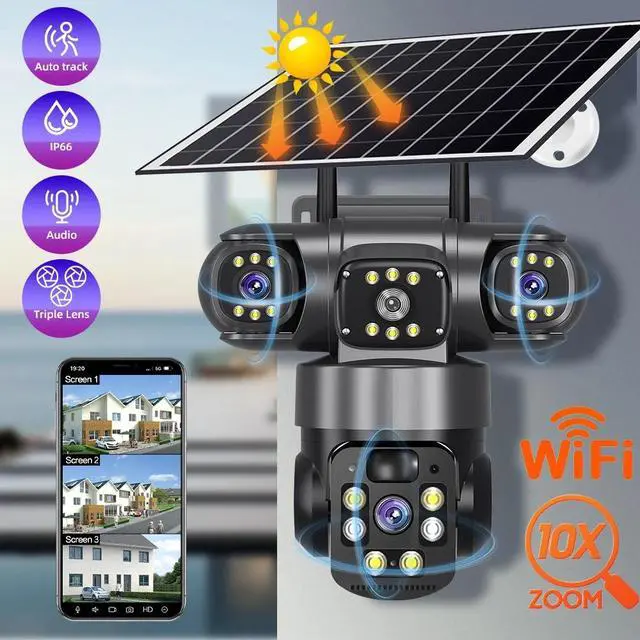 Alt view image 2 of 7 - Solar Battery Powered Wireless WiFi Home Security Camera System Outdoor Pan/Tilt
