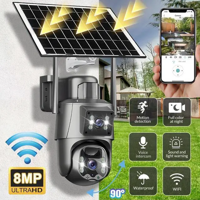 Main image of Solar Battery Powered Wireless WiFi Outdoor Pan/Tilt Home Security Camera System