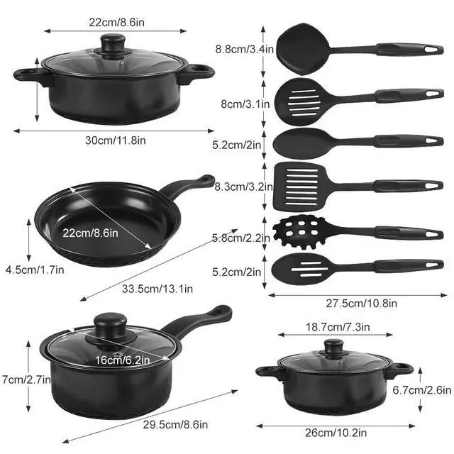 Alt view image 3 of 7 - 13PCS Cookware Set Nonstick Pots and Pans Home Kitchen Cooking Stainless Steel