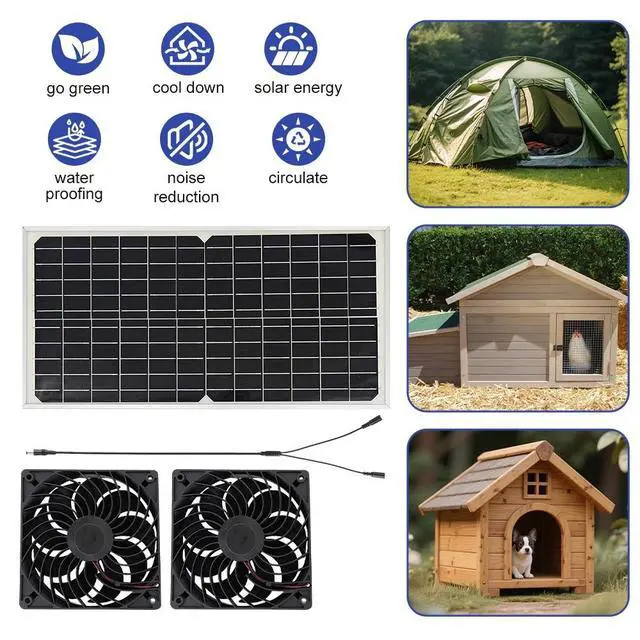 Alt view image 5 of 7 - NEW 50W Solar Attic Fan Kit with 2pcs 4.7" DC Fans for Roof Vent Chicken Coop US