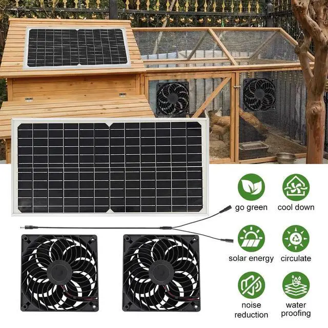 Alt view image 3 of 7 - NEW 50W Solar Attic Fan Kit with 2pcs 4.7" DC Fans for Roof Vent Chicken Coop US