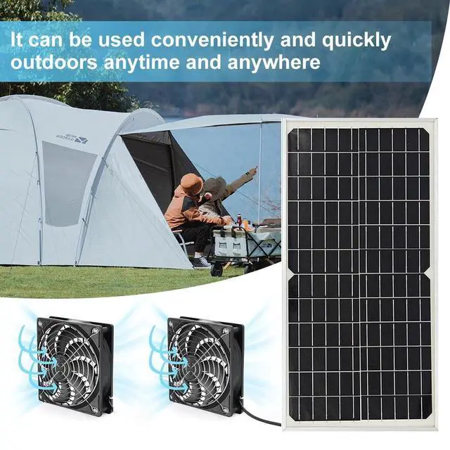 Alt view image 2 of 7 - NEW 50W Solar Attic Fan Kit with 2pcs 4.7" DC Fans for Roof Vent Chicken Coop US