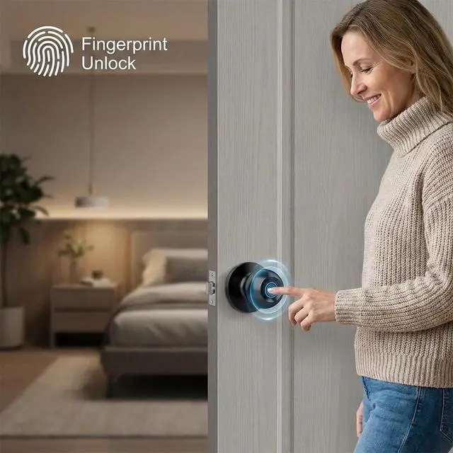 Alt view image 5 of 7 - Smart Door Knob Fingerprint Smart Lock APP Bluetooth Biometric Keyless Key Entry
