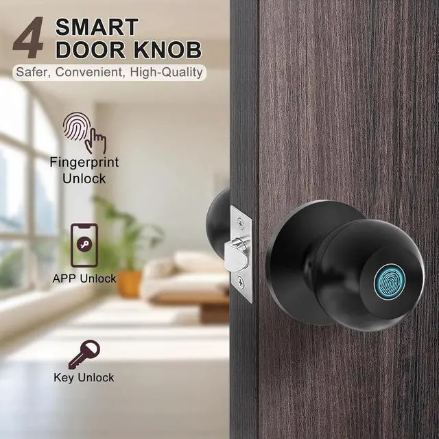Alt view image 6 of 7 - Smart Door Knob Fingerprint Smart Lock APP Bluetooth Biometric Keyless Key Entry