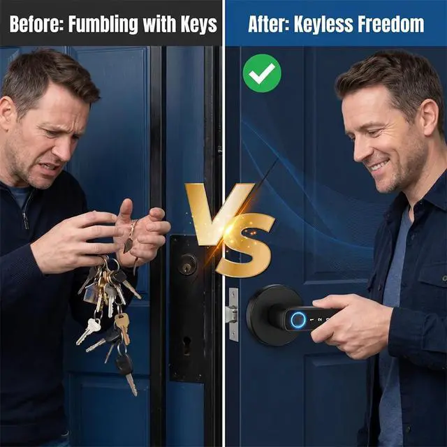 Alt view image 5 of 7 - Upgraded Smart Door Lock Biometric Bluetooth Fingerprint Key Keyless Entry APP