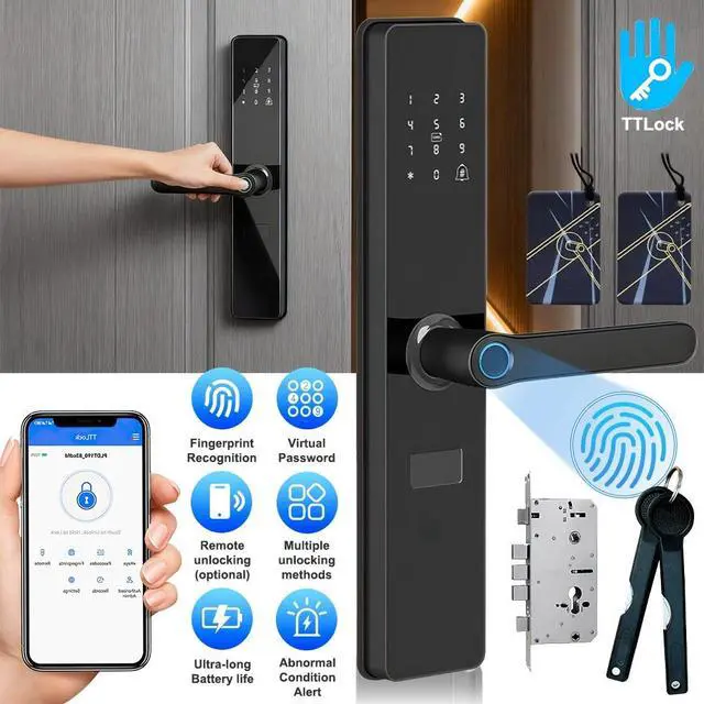 Alt view image 3 of 7 - 7-in-1 Smart Door Lock APP Biometric Fingerprint Touch Password Keyless Keypad