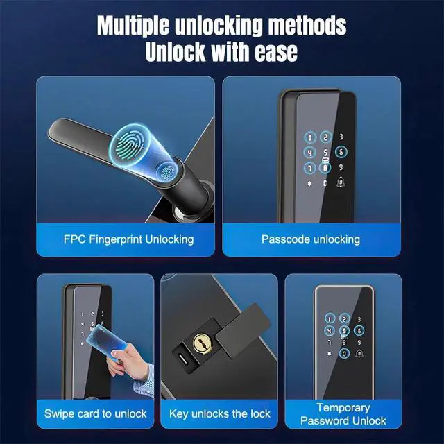 Alt view image 4 of 7 - 7-in-1 Smart Door Lock APP Biometric Fingerprint Touch Password Keyless Keypad