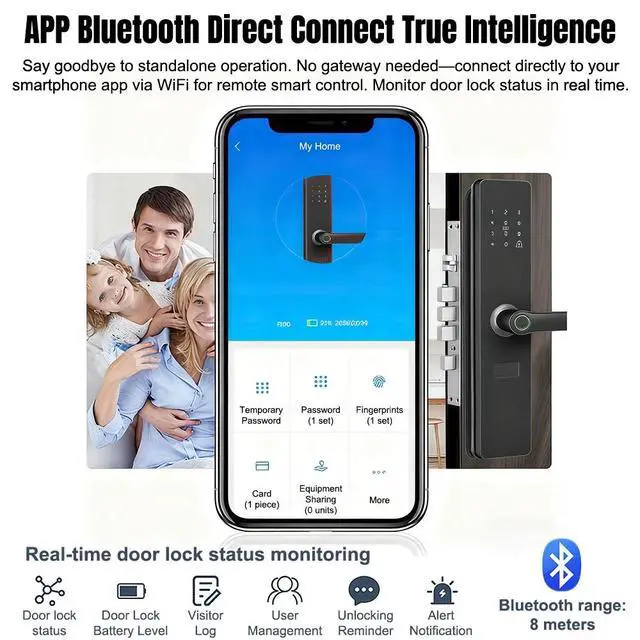 Alt view image 7 of 7 - 7-in-1 Smart Door Lock APP Biometric Fingerprint Touch Password Keyless Keypad