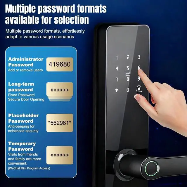 Alt view image 6 of 7 - 7-in-1 Smart Door Lock APP Biometric Fingerprint Touch Password Keyless Keypad