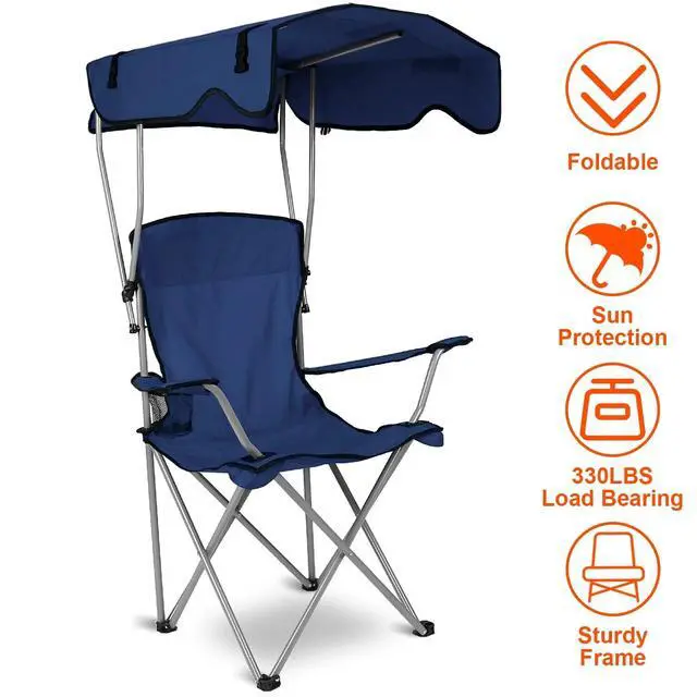 Alt view image 2 of 7 - Heavy Duty Beach Umbrella Chair Folding Camping Beach Chair with Canopy