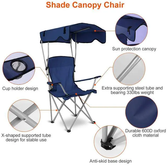 Alt view image 6 of 7 - Heavy Duty Beach Umbrella Chair Folding Camping Beach Chair with Canopy