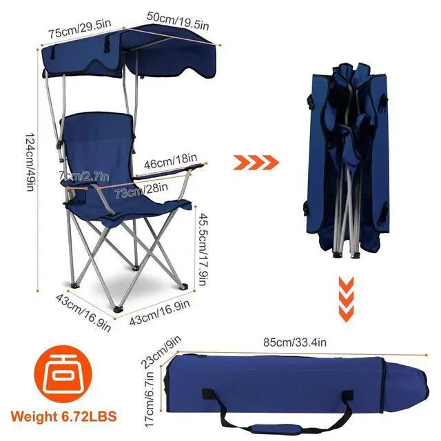 Alt view image 5 of 7 - Heavy Duty Beach Umbrella Chair Folding Camping Beach Chair with Canopy