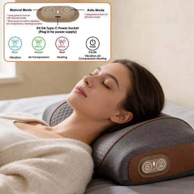 Alt view image 5 of 7 - 3-in-1 Neck Massage Pillow with Heating Function and Vibration Air Compression
