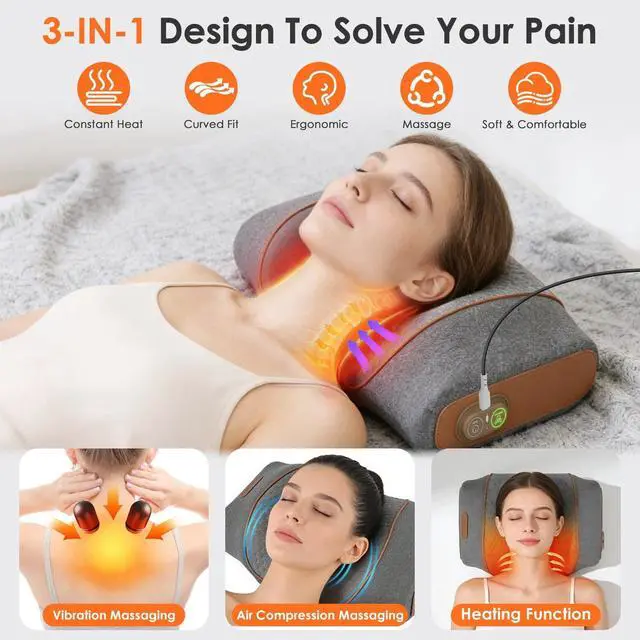 Alt view image 6 of 7 - 3-in-1 Neck Massage Pillow with Heating Function and Vibration Air Compression