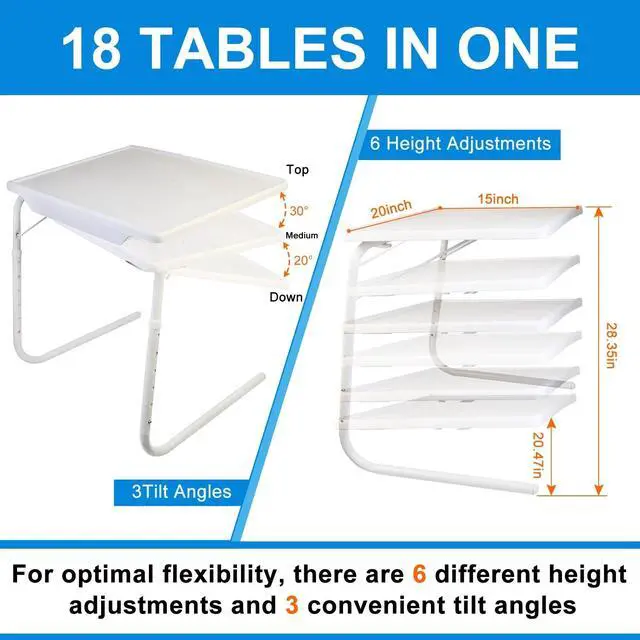 Alt view image 5 of 7 - Foldable Table Adjustable TV Tray Laptop Desk Sofa Bed Side Dinner Tray Portable
