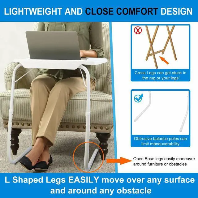 Alt view image 6 of 7 - Foldable Table Adjustable TV Tray Laptop Desk Sofa Bed Side Dinner Tray Portable