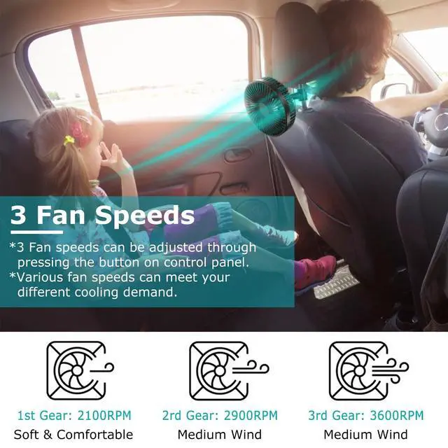 Alt view image 4 of 7 - Car Cooling Fan Rotatable Fan Mini USB Vehicle Fan Backseat Clip Fan W/3 Speeds
