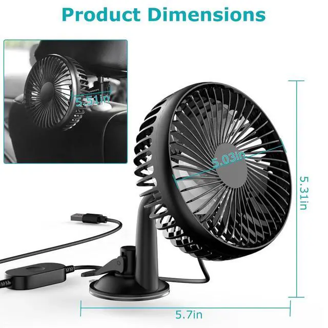 Alt view image 3 of 7 - Car Cooling Fan Rotatable Fan Mini USB Vehicle Fan Backseat Clip Fan W/3 Speeds