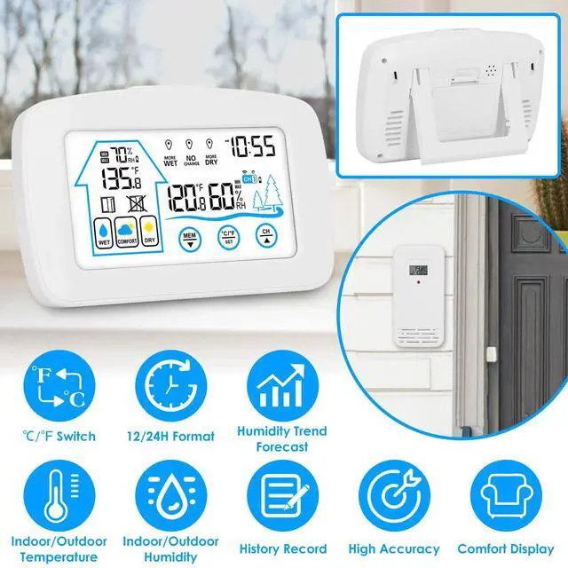 Alt view image 2 of 7 - Indoor Outdoor Thermometer Hygrometer Wireless Weather Station Temperature Humi