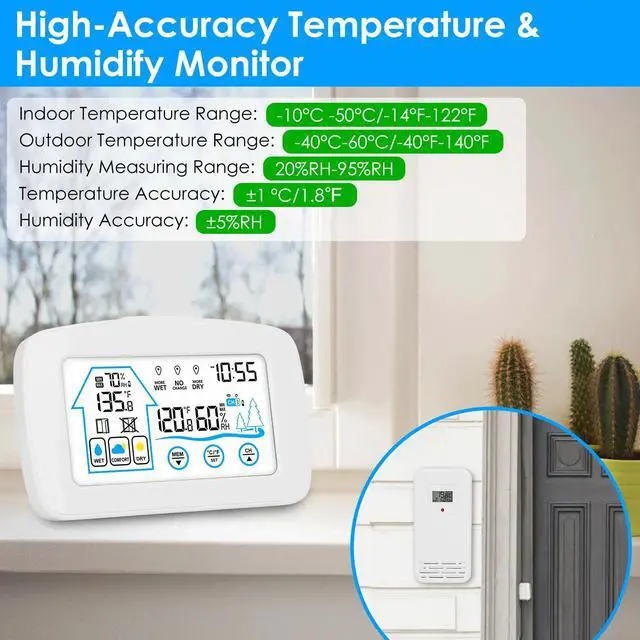 Alt view image 6 of 7 - Indoor Outdoor Thermometer Hygrometer Wireless Weather Station Temperature Humi