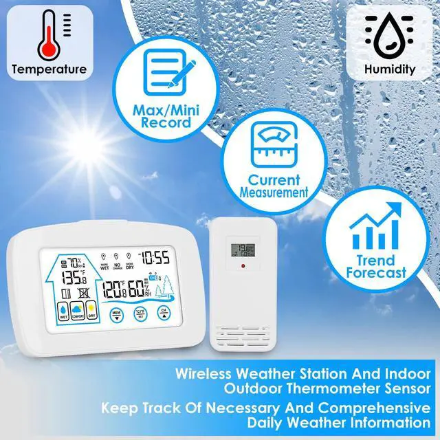 Alt view image 3 of 7 - Indoor Outdoor Thermometer Hygrometer Wireless Weather Station Temperature Humi