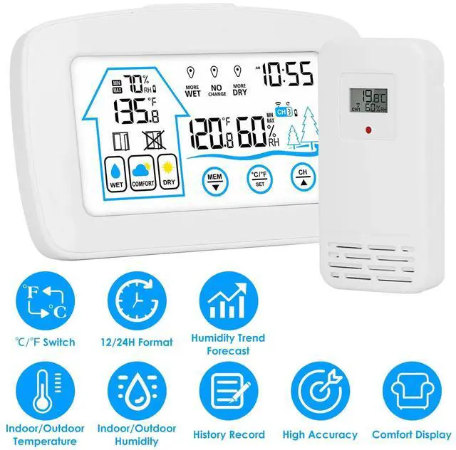 Main image of Indoor Outdoor Thermometer Hygrometer Wireless Weather Station Temperature Humi