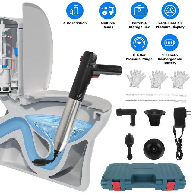 Alt view image 5 of 7 - Toilet Plunger Drain Clog Remover High Pressure Air Drain Blaster Gun Tool