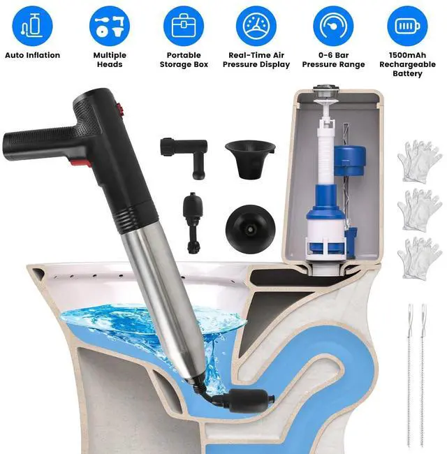 Alt view image 3 of 7 - Toilet Plunger Drain Clog Remover High Pressure Air Drain Blaster Gun Tool