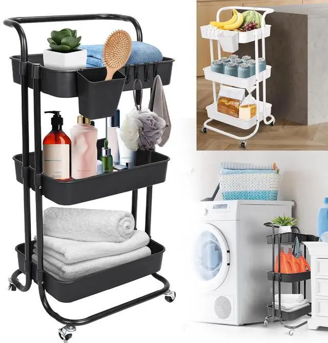 Main image of 3 Tier Rolling Utility Cart Movable Storage Organizer w/ Baskets Lockable Wheels