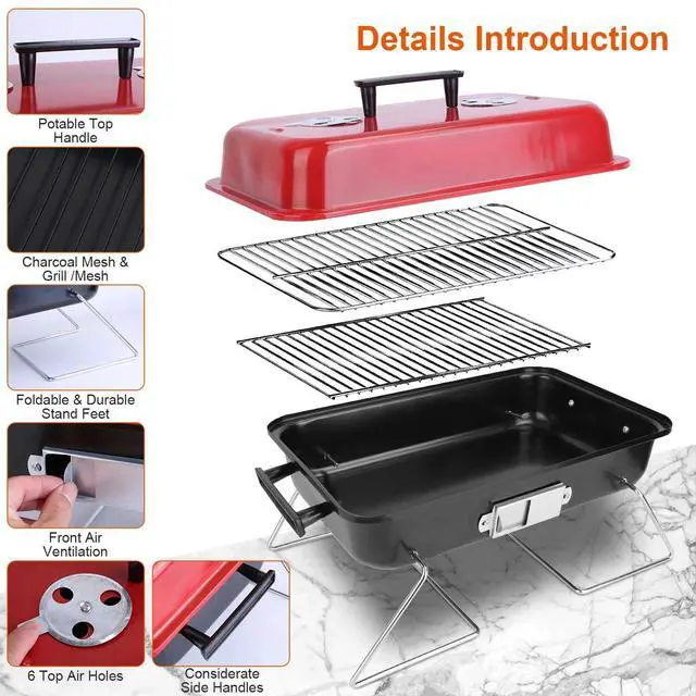 Alt view image 4 of 7 - Folding Portable BBQ Charcoal Grill Compact Tabletop Mini Smoker Small Outdoor