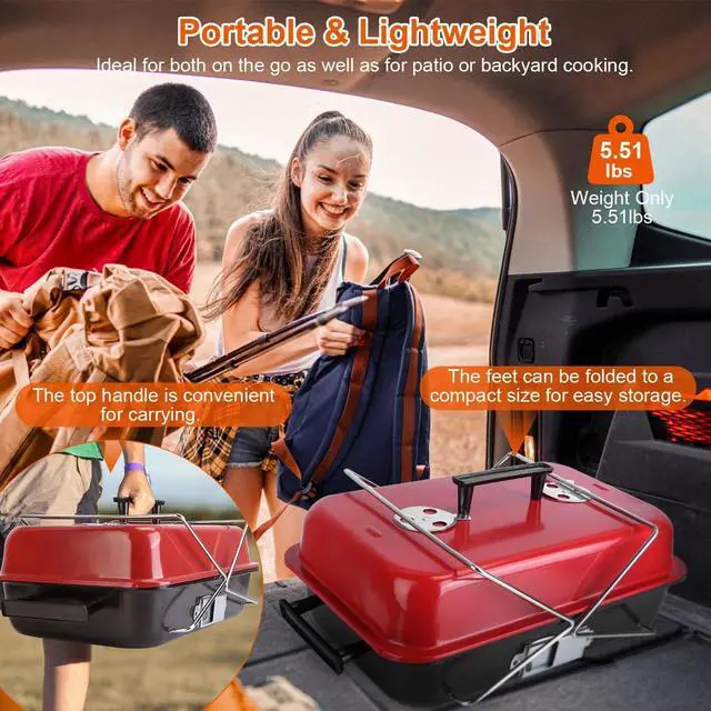 Alt view image 6 of 7 - Folding Portable BBQ Charcoal Grill Compact Tabletop Mini Smoker Small Outdoor