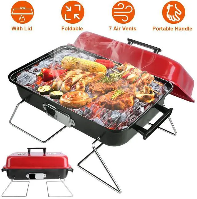 Main image of Folding Portable BBQ Charcoal Grill Compact Tabletop Mini Smoker Small Outdoor