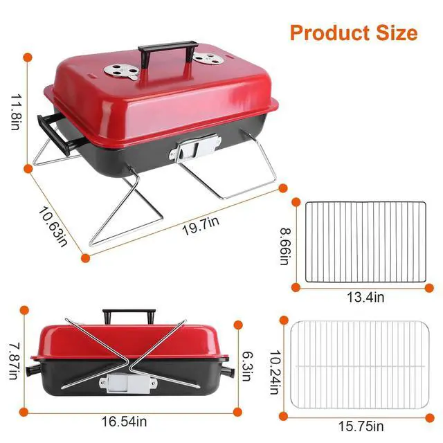 Alt view image 5 of 7 - Folding Portable BBQ Charcoal Grill Compact Tabletop Mini Smoker Small Outdoor