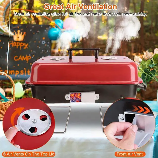 Alt view image 3 of 7 - Folding Portable BBQ Charcoal Grill Compact Tabletop Mini Smoker Small Outdoor